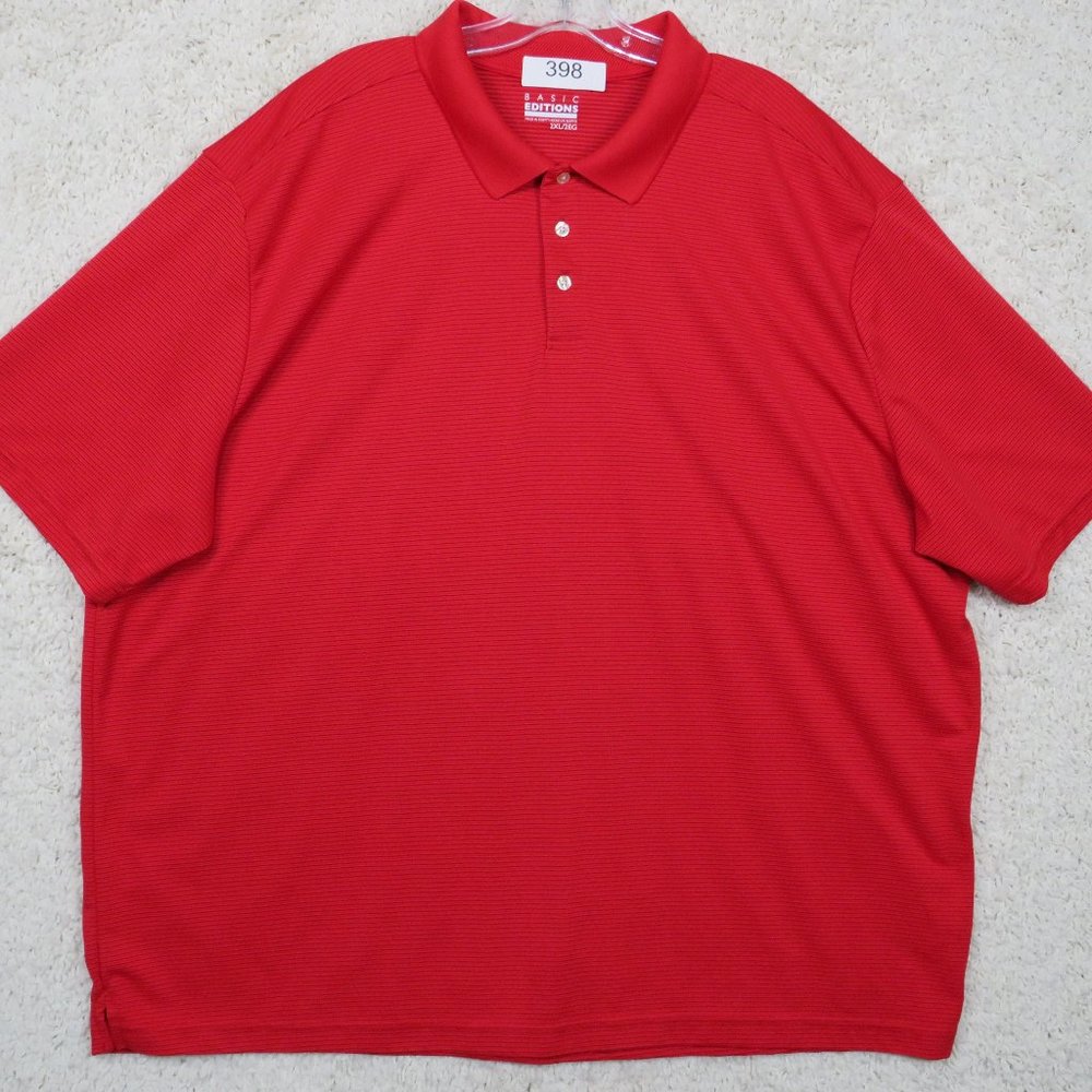Basic Editions* Men's Short Sleeve‎ Straight Hem Ribbed Pullover Polo Shirt~ 2XL